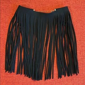 Faux suede long fringe choker